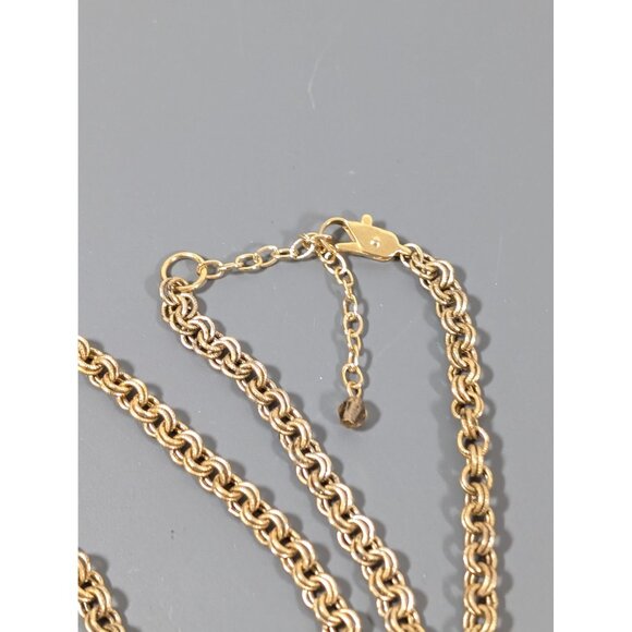 Retro Gold Tone Brown Glass Chain Tassel Necklace Rolo Link Boho 18" - Picture 8 of 9